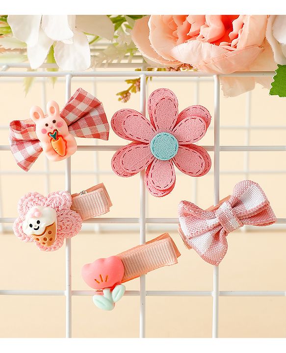 Babyhug Hair Clips With Applique Pack of 5 - Pink