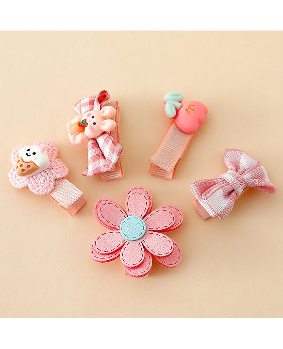 Babyhug Hair Clips With Applique Pack of 5 - Pink