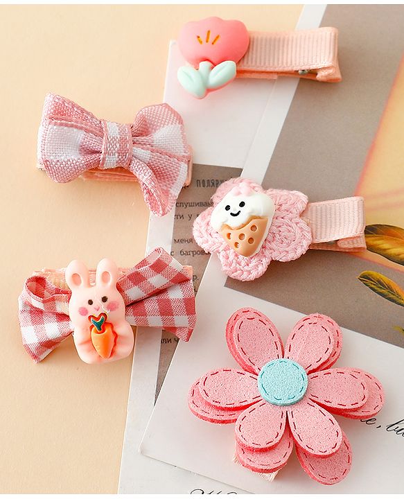 Babyhug Hair Clips With Applique Pack of 5 - Pink