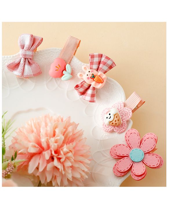 Babyhug Hair Clips With Applique Pack of 5 - Pink