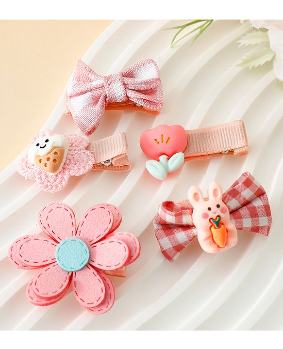 Babyhug Hair Clips With Applique Pack of 5 - Pink