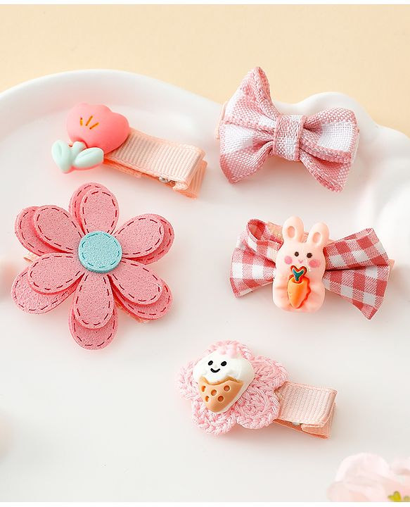 Babyhug Hair Clips With Applique Pack of 5 - Pink