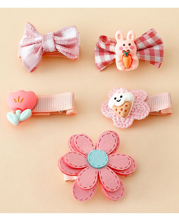 Babyhug Hair Clips With Applique Pack of 5 - Pink