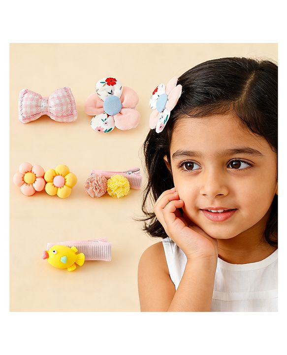 Babyhug Free Size Hair Pins And Clips Pack of 5 - Multicolor