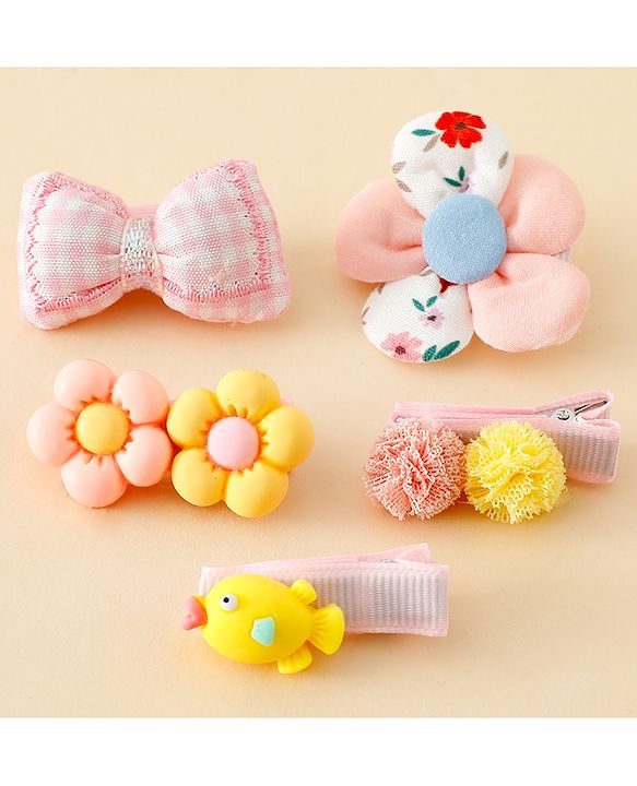 Babyhug Free Size Hair Pins And Clips Pack of 5 - Multicolor