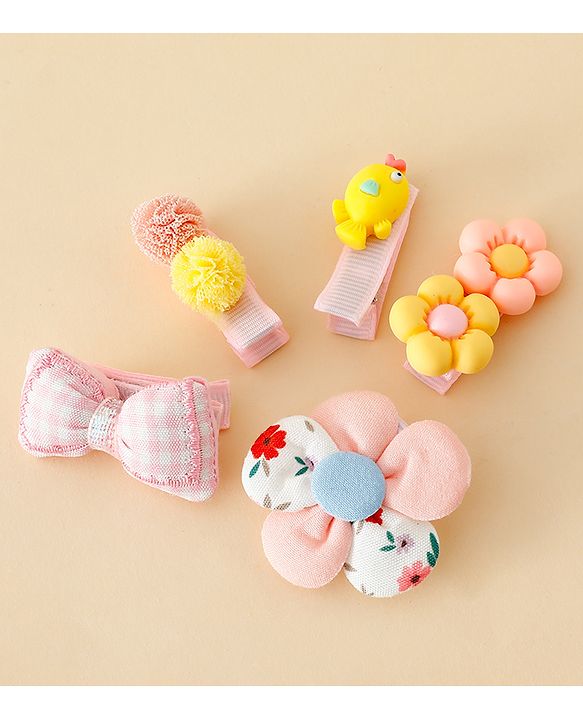 Babyhug Free Size Hair Pins And Clips Pack of 5 - Multicolor