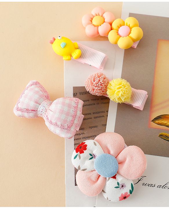 Babyhug Free Size Hair Pins And Clips Pack of 5 - Multicolor