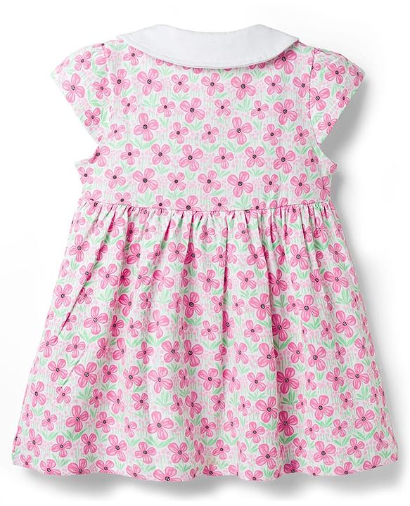 Babyhug Single Jersey Knit Cap Sleeves Floral Printed Frock with Bloomer - Pink