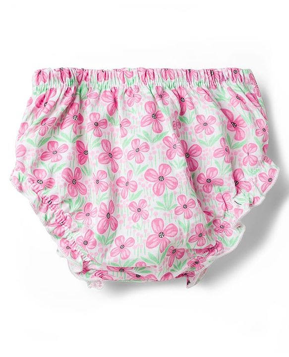 Babyhug Single Jersey Knit Cap Sleeves Floral Printed Frock with Bloomer - Pink