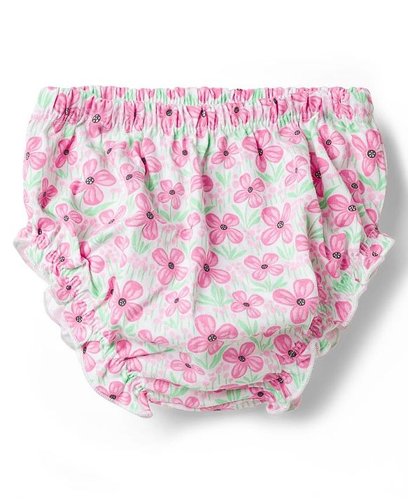 Babyhug Single Jersey Knit Cap Sleeves Floral Printed Frock with Bloomer - Pink