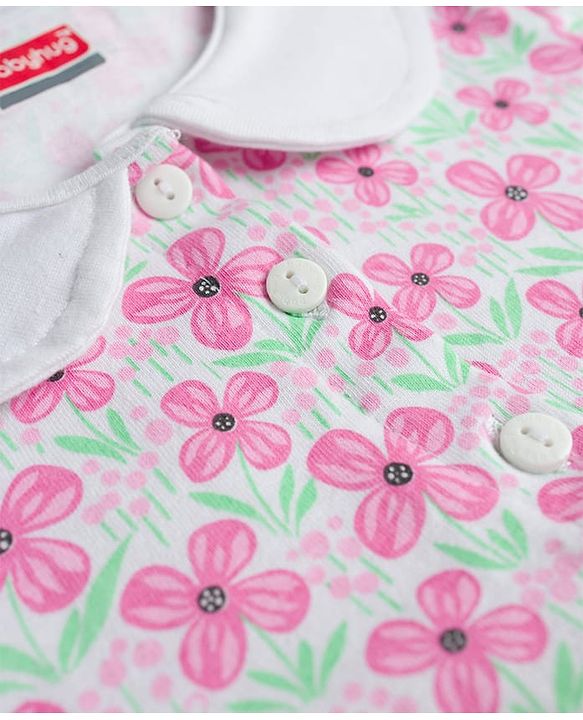Babyhug Single Jersey Knit Cap Sleeves Floral Printed Frock with Bloomer - Pink