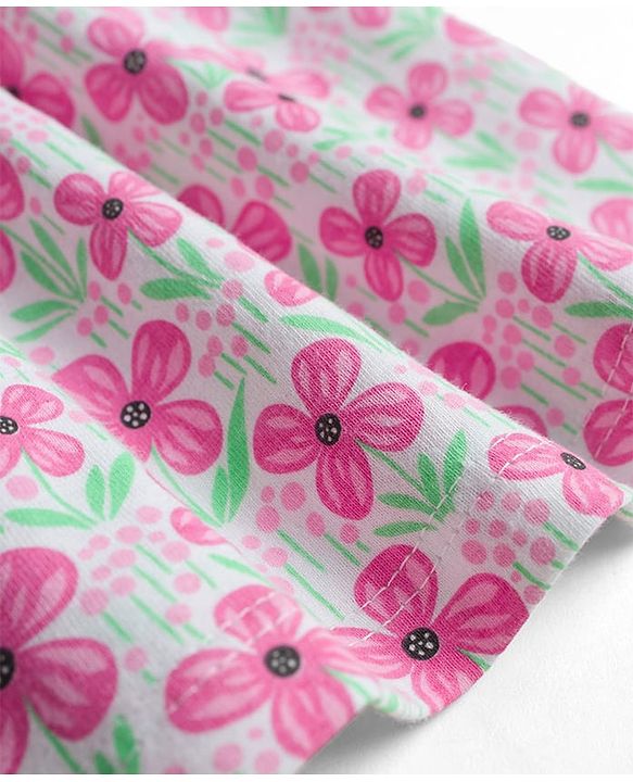 Babyhug Single Jersey Knit Cap Sleeves Floral Printed Frock with Bloomer - Pink