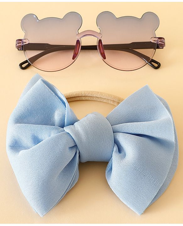 Babyhug Free Size Headbands With Bow Applique & Sunglasses - Light Blue