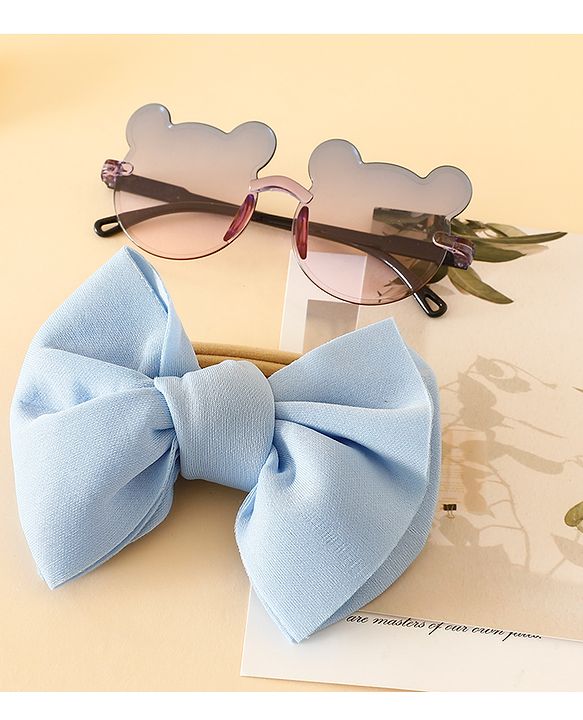 Babyhug Free Size Headbands With Bow Applique & Sunglasses - Light Blue