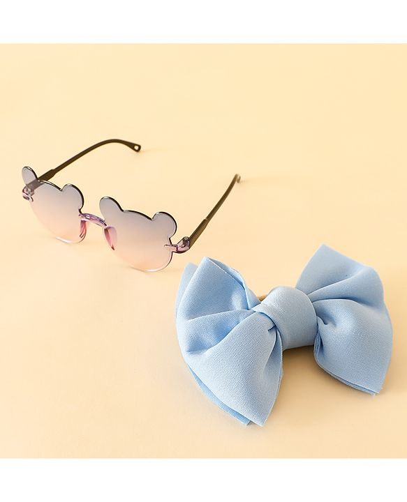 Babyhug Free Size Headbands With Bow Applique & Sunglasses - Light Blue