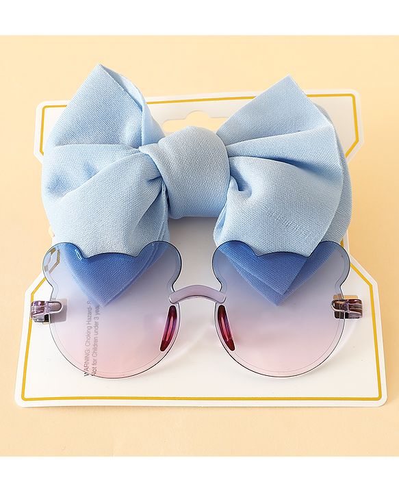 Babyhug Free Size Headbands With Bow Applique & Sunglasses - Light Blue