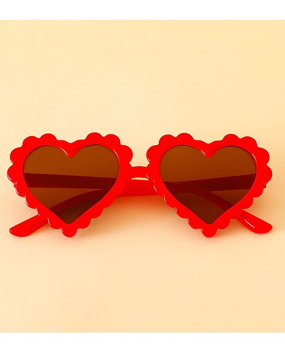Babyhug Free Size Hearts Printed Headband With Bow Applique & Sunglasses - Red