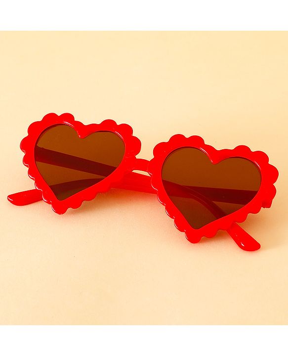 Babyhug Free Size Hearts Printed Headband With Bow Applique & Sunglasses - Red