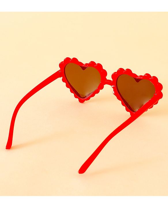 Babyhug Free Size Hearts Printed Headband With Bow Applique & Sunglasses - Red