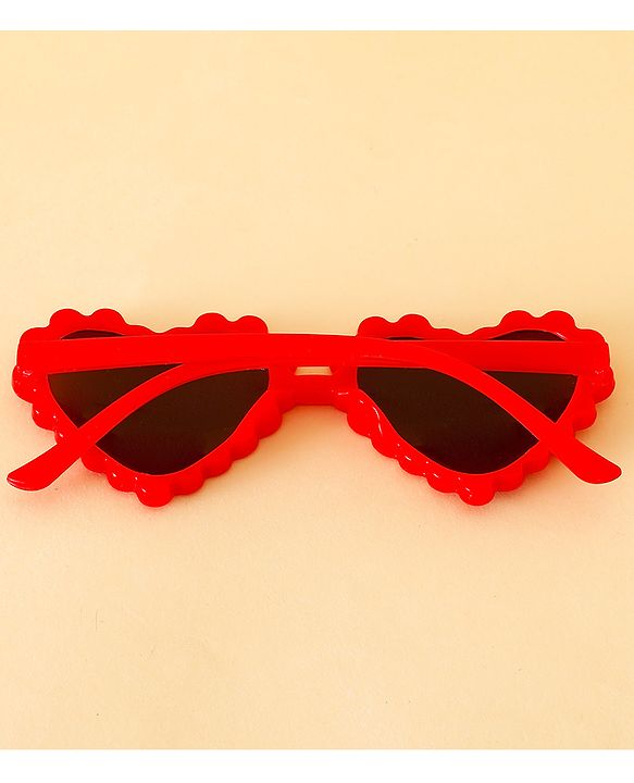 Babyhug Free Size Hearts Printed Headband With Bow Applique & Sunglasses - Red