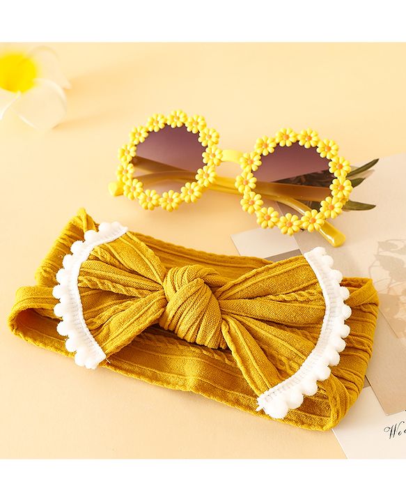 Babyhug Free Size Headbands with Bow Applique - Yelow