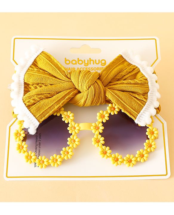 Babyhug Free Size Headbands with Bow Applique - Yelow