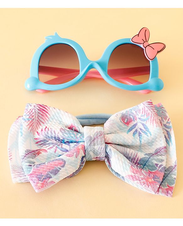 Babyhug Free Size Headband With Bow Applique & Sunglasses - Blue