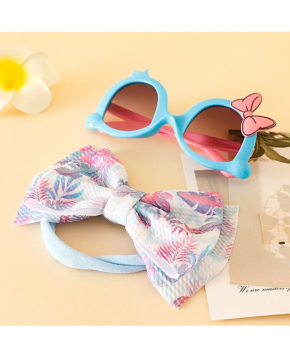 Babyhug Free Size Headband With Bow Applique & Sunglasses - Blue