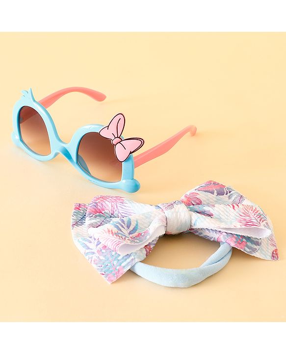 Babyhug Free Size Headband With Bow Applique & Sunglasses - Blue