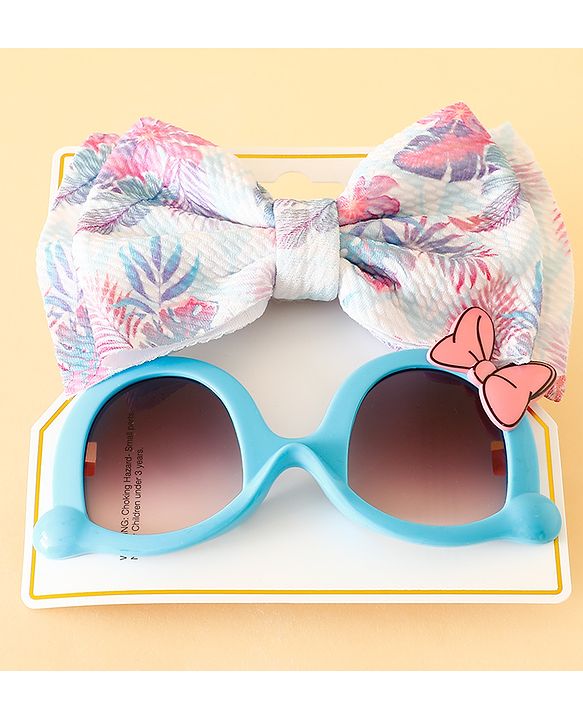 Babyhug Free Size Headband With Bow Applique & Sunglasses - Blue