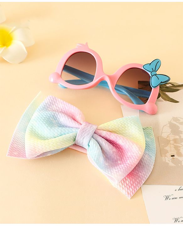 Babyhug Free Size Headband With Bow Applique & Sunglasses - Blue