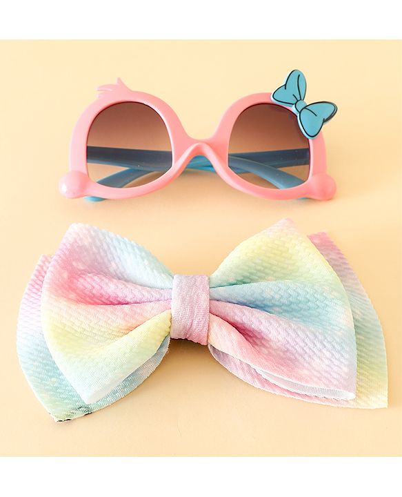 Babyhug Free Size Headband With Bow Applique & Sunglasses - Blue