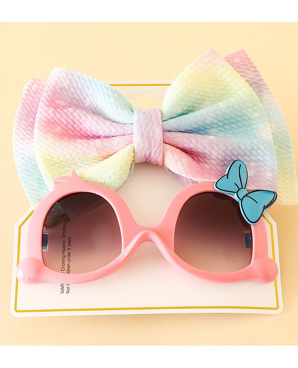 Babyhug Free Size Headband With Bow Applique & Sunglasses - Blue
