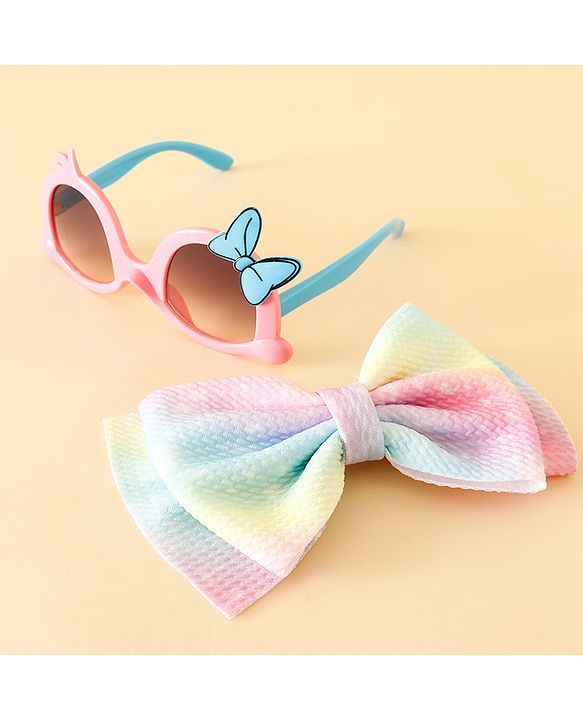 Babyhug Free Size Headband With Bow Applique & Sunglasses - Blue