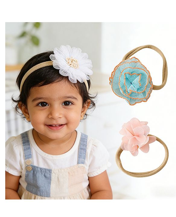 Babyhug Headband with Floral Applique Pack of 3 Free Size - Multicolor