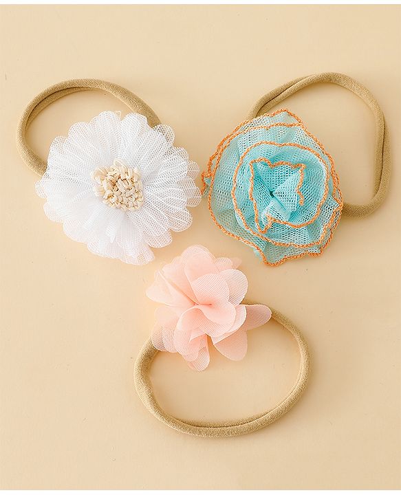 Babyhug Headband with Floral Applique Pack of 3 Free Size - Multicolor