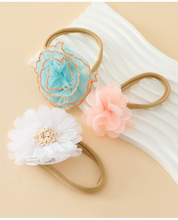 Babyhug Headband with Floral Applique Pack of 3 Free Size - Multicolor
