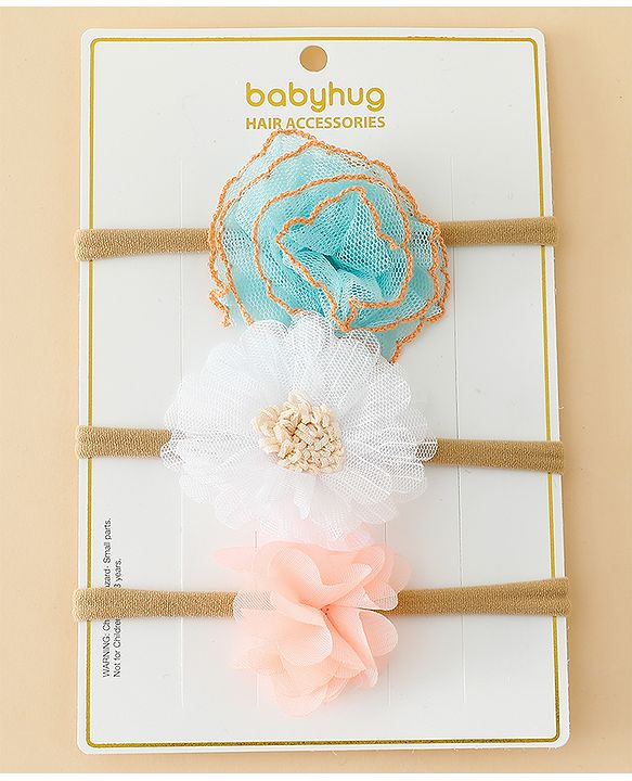 Babyhug Headband with Floral Applique Pack of 3 Free Size - Multicolor