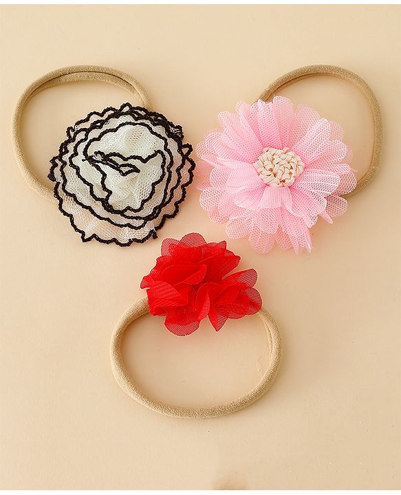 Babyhug Headband with Floral Applique Pack of 3 Free Size - Multicolor