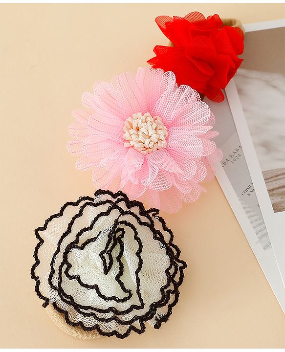 Babyhug Headband with Floral Applique Pack of 3 Free Size - Multicolor