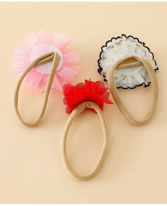 Babyhug Headband with Floral Applique Pack of 3 Free Size - Multicolor