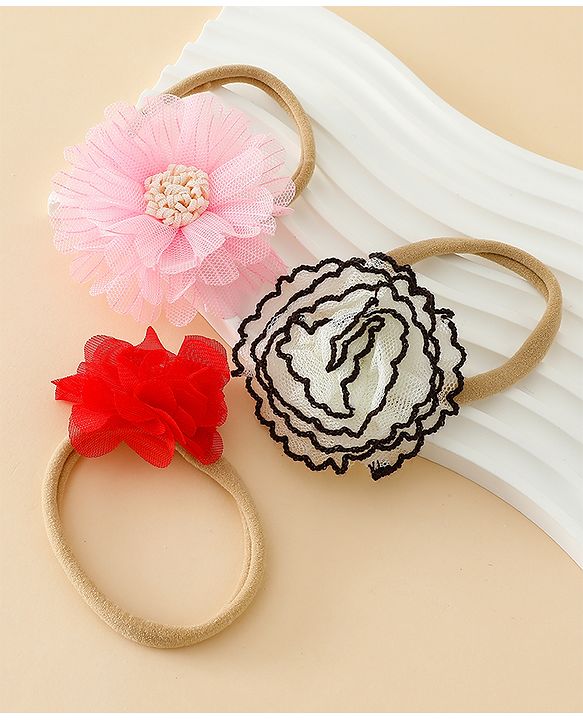 Babyhug Headband with Floral Applique Pack of 3 Free Size - Multicolor