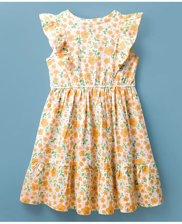 Pine Kids 100% Cotton Knit Sleeveless Floral Printed Frock - Multicolour