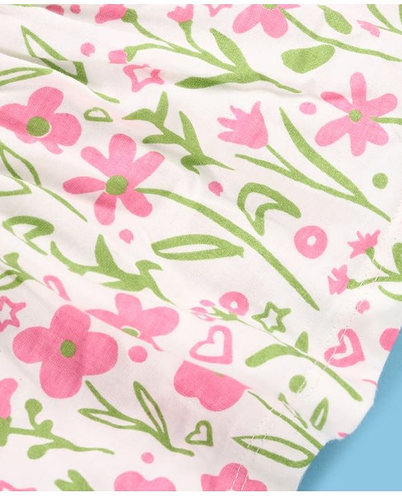 Pine Kids Cotton Knit Frill Sleeves Frock With Floral Print - Multicolor