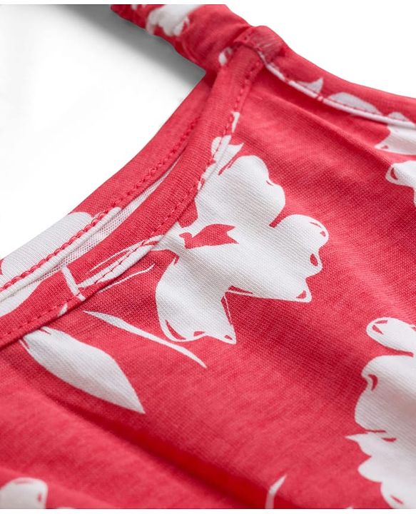Pine Kids Cotton Knit Sleeveless Floral Printed Frock - Red