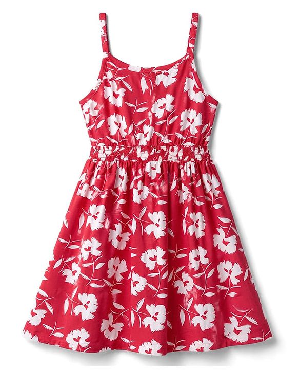 Pine Kids Cotton Knit Sleeveless Floral Printed Frock - Red