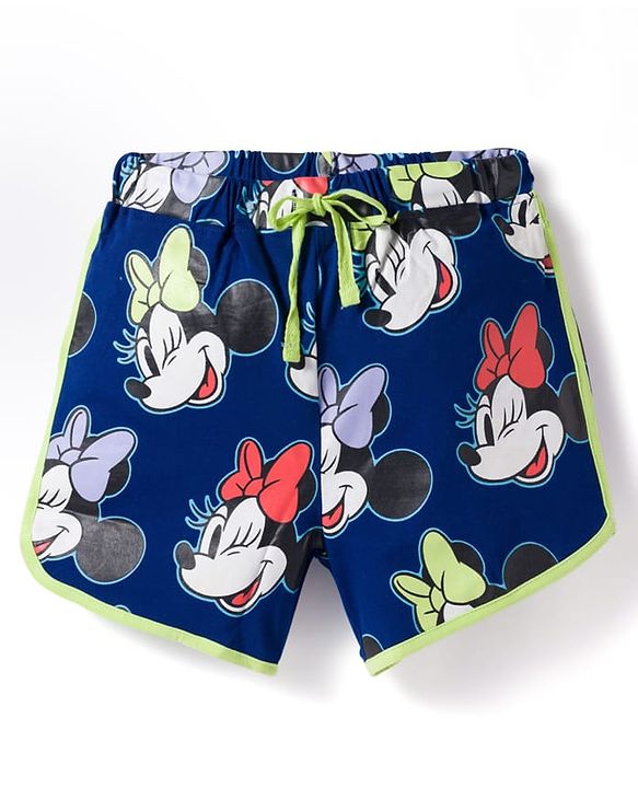 Pine Kids Disney Single Jersey Knit Half Sleeves T-Shirt & Shorts Night Suit With Minnie Mouse Graphics - Blue