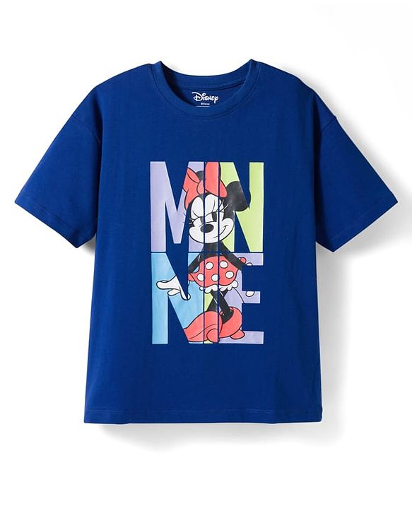 Pine Kids Disney Single Jersey Knit Half Sleeves T-Shirt & Shorts Night Suit With Minnie Mouse Graphics - Blue