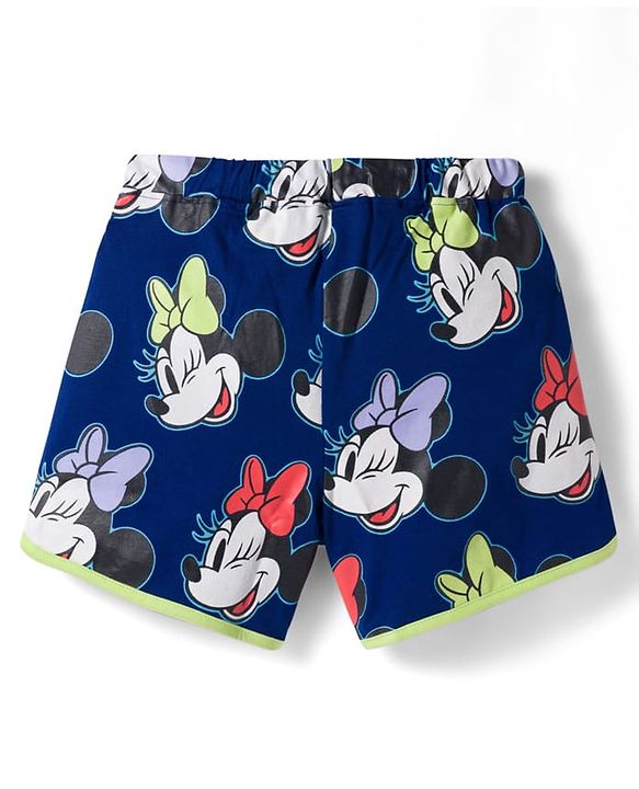 Pine Kids Disney Single Jersey Knit Half Sleeves T-Shirt & Shorts Night Suit With Minnie Mouse Graphics - Blue