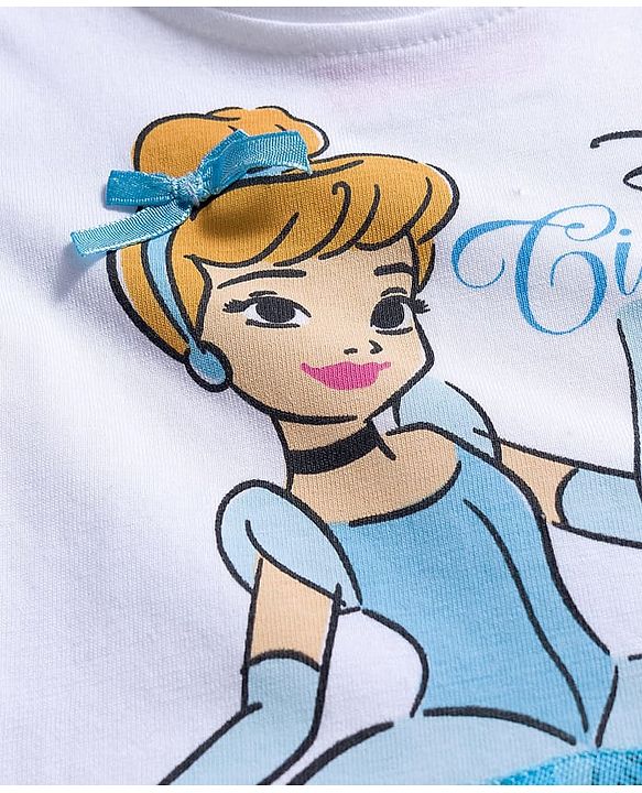 Babyhug Disney Single Jersey Knit Half Sleeves T-Shirt With Cinderella Graphics - White